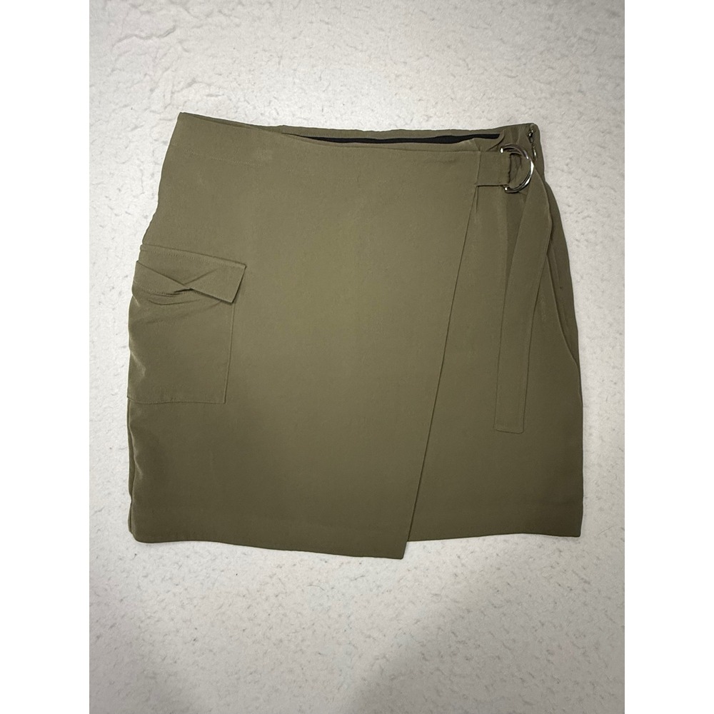 Nine West Olive Green Wrap Cargo Mini Skirt D-Ring Buckle Utility Womens Large